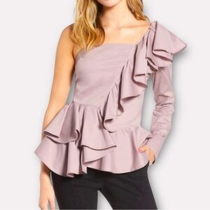 Leith One Shoulder / Long Sleeve Ruffle Blouse Top Lavender Mauve XS NWOT